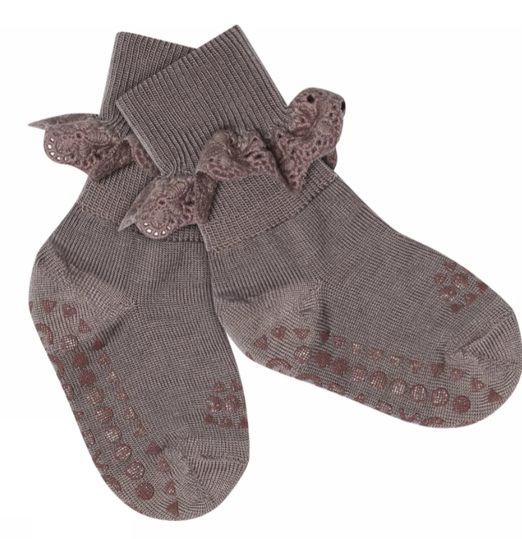 GoBabyGo Merino Wool libisemiskindlad meriinovillased pitsiga sokid Dark Purple