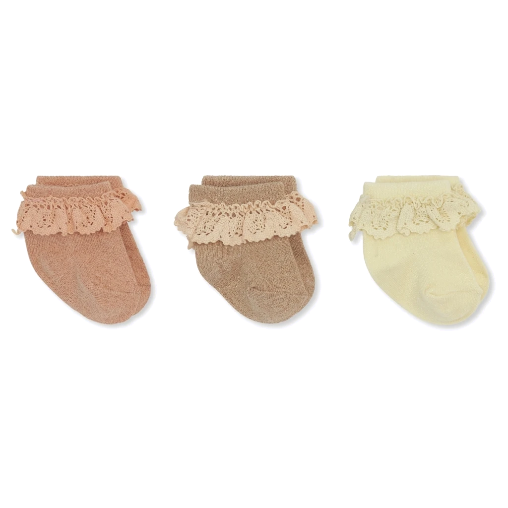 Konges Sløjd sädelevad pitsiga sokid 3-pakk Pink Bloom