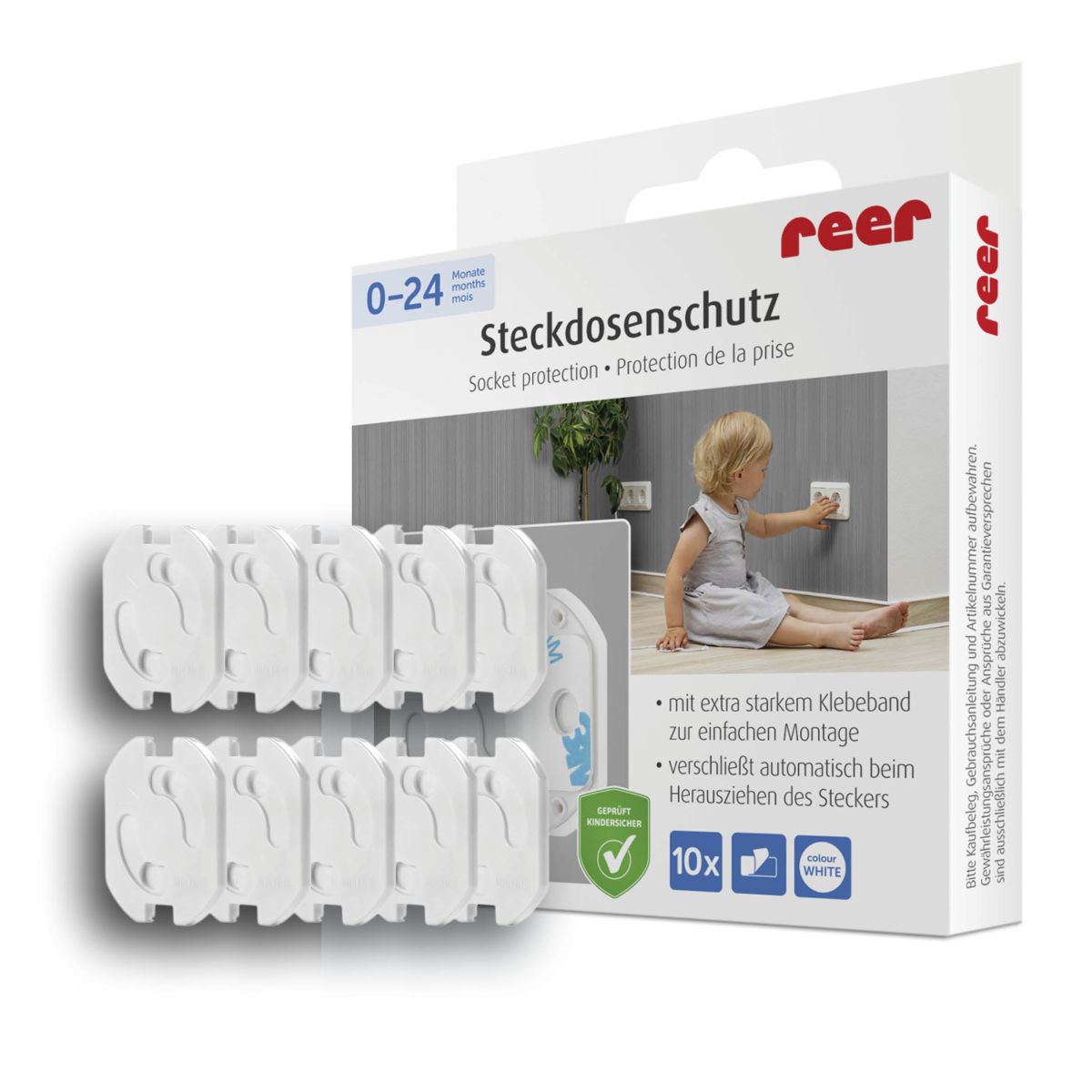 Reer pistikupesakaitsmed valged 10tk liimitavad