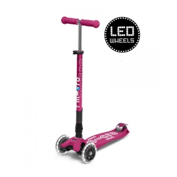 Micro Maxi Deluxe LED kokkuvolditav tõukeratas, marjapunane, 5-12 eluaastat