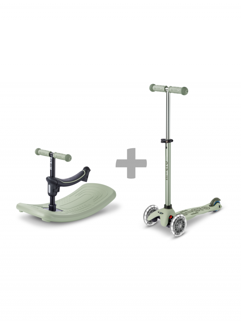 Micro Mini Deluxe Rock & Go LED tõukeratas, oliiviroheline, 12 kuud-6a.