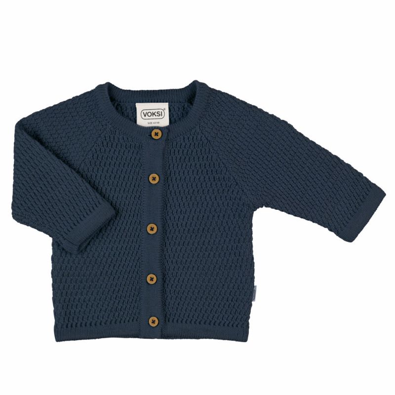 Voksi Wool meriinovillane nööpidega kampsun HoneycombPoppy Blue