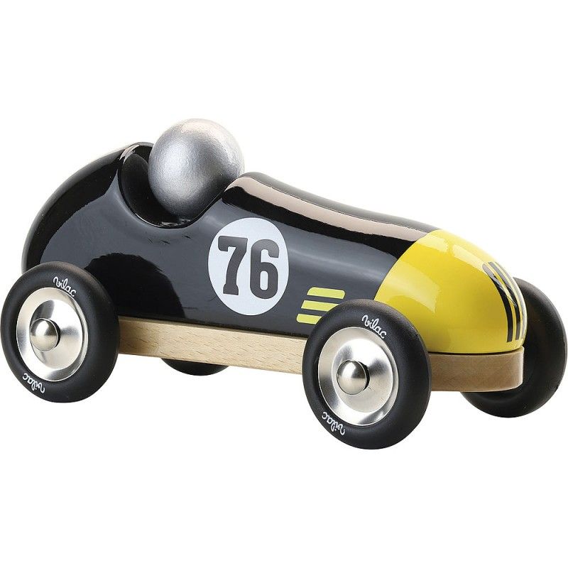 Vilac puidust retro võidusõiduauto must-kollane