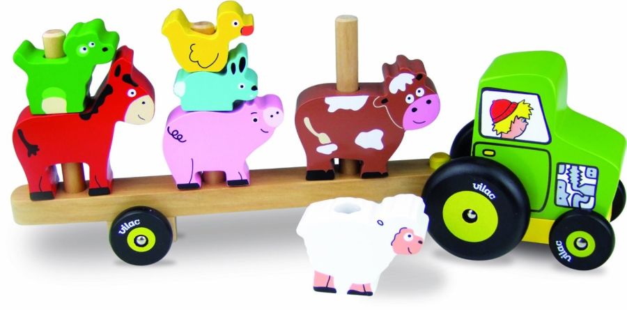Vilac puidust mänguasi-klotsid Loomad traktoril