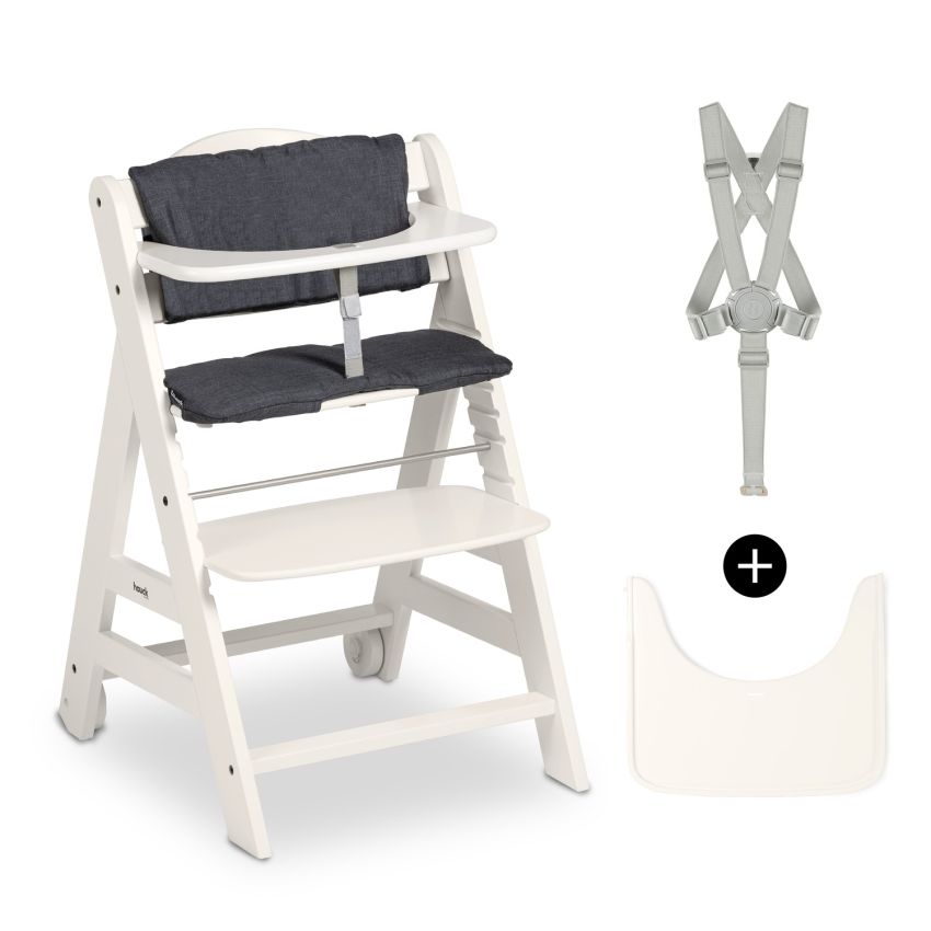 Hauck Beta+ söögitool turvarihmade ja pehmendustega, white